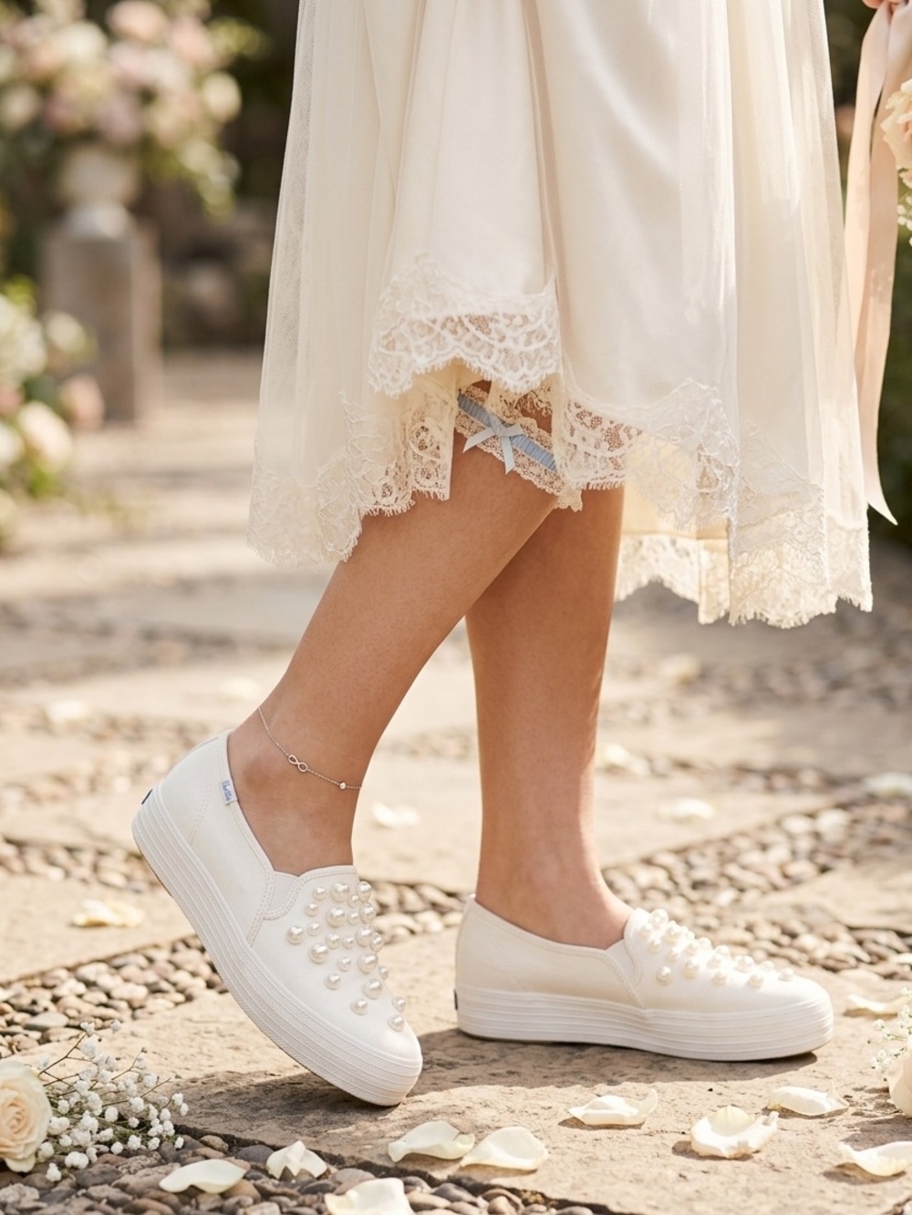Keds White Pearl Embellished Sneakers